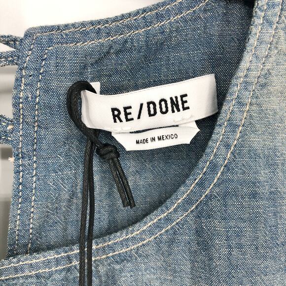 RE/DONE Women's Chambray Sleeveless Crop Top Small Blue Amore Indigo Tank NWT - Picture 5 of 7